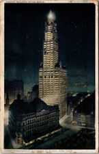 RARE New York City NY Woolworth Building At Night Postcard Tallest Building picture