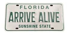 Florida Arrive Alive Green White Booster License Plate Sunshine State FHP Tag FL picture