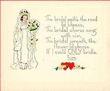 Vintage Valentine Greeting card  WOMAN WEDDING  DRESS   BRIDAL PATH SINGLE PAGE picture