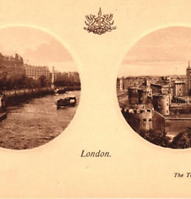 Postcard England London Dual View River Thames Embankment Tower of London c.1900 picture