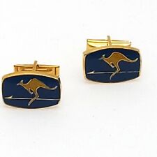 Vintage Trans Australia Airlines Kangaroo Cuff Links TAA Enamel Gold Tone 60s picture
