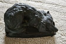 Vintage Cast Bronze Sleeping Dog Raised Pillow Bed Furry Head Down Thick Mold... picture