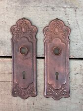 Vintage Pair c.1920's Victorian Art Deco Pressed Tin Door Handle Plates picture