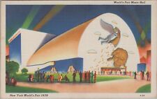 1939 Official New York World's Fair Music Hall Auditorium night view linen E621 picture