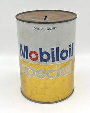 Vintage Mobiloil Special White & Gold Tin Empty One Quart Oil Can 10W-30 Rare picture