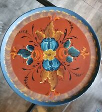 Antique Norwegian Painted Wood Pedestal Plate Carved Rosemaling Estate picture