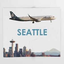 Alaska Airlines Airbus A321 NEO over Seattle Art - Throw Blanket (51