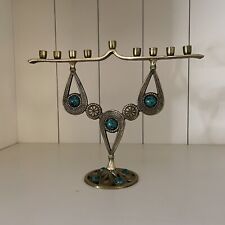 Brass Menorah 7 Stones EILAT STONE? Israel Menorah Judaism Jewish RELIGIOUS picture