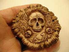 Deer Antler Crown Hand Carved Skulls Bracelet Cuff Concho Belt Brown Round #4 picture