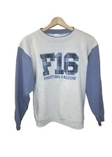 Vintage F-16 Fighting Falcon Large Crewneck Two Tone Blue Grey Embroidered  picture