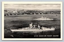 U.S.S. Idaho on Puget Sound Black & White VINTAGE Postcard picture