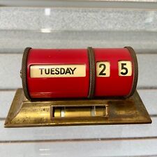💥1930s GERMAN Art Deco Brass 💥 Barrel Cylinder Red Desk Perpetual Calendar 💥 picture