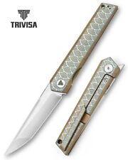 Trivisa Cen-06BC Folding Knife Sea Wave Titanium Handle M390 Plain Edge Satin picture