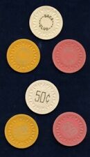 BACA CAFE CLUB SPRINGFIELD CO 1940s 3 CLAY POKER CHIPS ILLEGAL CASINO 50¢ $1 $5 picture