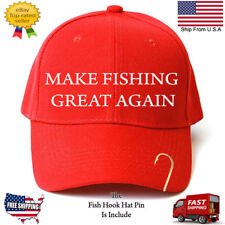 MAKE FISHING GREAT AGAIN TRUMP PARODY FUNNY EMBROIDERED RED HAT WITH HOOK PIN picture