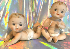 Vintage Napco Kewpie Baby Doll Figurine Lot 2 Bisque Porcelain Japan N3149 VGUC picture