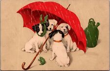 Dogs Under A Umbrella Puppies Vintage Postcard C174 picture