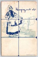 1908 Young Lady Washes And Hanging Clothes Drawing Posted Postcard picture