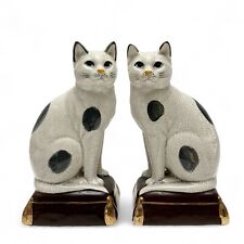 Vintage Pair of Takahashi Staffordshire Style Cats on Pillows Figurines Bookends picture