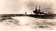 RPPC AZO 1918-1930 Battleships In Rough Sea VINTAGE Postcard By Brown Bros picture