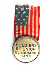 G.A.R. SOLDIERS RE-UNION EL DORADO KANSAS 1895 FLAG WITH BUTTON picture