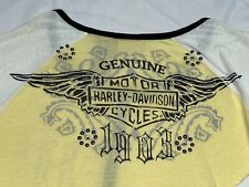 Harley Davidson Women’s 3/4 Sleeve Yellow And White Motorcycle Short Size L Used picture