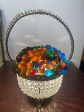 Czech Beaded Glass and Brass Fruit Basket Lamp Gorgeous 12” H picture
