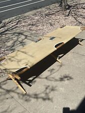 Vintage WWII U.S. Military Tan Wooden Frame Canvas Folding Cot, Complete picture