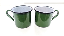 Original Russian Enameled Mug Green SET 2 PCs USSR Army Cup Soviet Soldier NOS picture