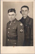 c1940s WWII Military RPPC Photo Postcard Two Soldiers in Uniform / Brothers? picture