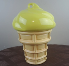 Vintage 1970s Yellow Ice Cream Cone Cookie Jar Frozen Custard Canister 12