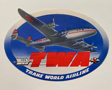 Vintage ca 1950s TWA Trans World Airline Luggage Label airplane arrow die-cut picture