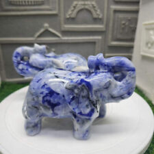 1pc Blue and white porcelain Quartz Carved Elephant Skull Crystal Reiki Decor picture