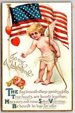 Valentine Patriotic Cupid with American Flag UNP Vintage Postcard picture