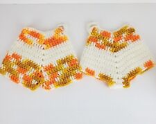 Vtg Pair Crochet Shorts Bloomers Pot Holders Yellow Gold Trivet Hot Pad Kitsch picture