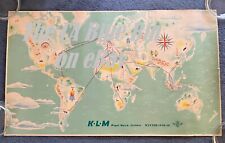 EXTREMELY RARE Winter 1948-49 KLM AIRLINES World Route Wall Map, Vintage Travel picture