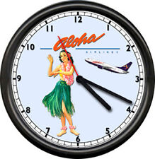 Aloha Airlines Hawaii Flight Attendant Airplane Pilot Hula Girl Sign Wall Clock picture