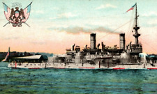 c1907 US Battleship Indiana BB1 Sunset Spanish American War Flag postcard P17B picture