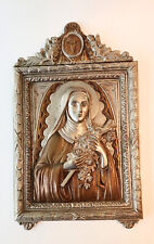 Large Ornate St Theresa Antique Embossed Metal/Bronze Figural Icon RARE picture