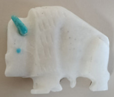 Buffalo Zuni Indian Fetish Carving Todd Etsate Sacred White Buffalo w/Turquoise picture
