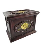 Vintage Hinged Wooden Box Hand Painted Floral Folk Art 8x10x6 picture