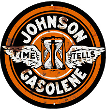 JOHNSON GASOLINE RUSTY ROUND OIL DECALS GAS Vinyl Decal |10 Sizes with TRACKING picture