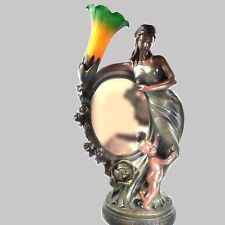 1995 Crosa Art Nouveau Woman with Child Mirror Lamp w Tiffany Style Tulip Shade picture