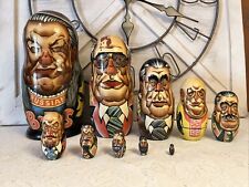 Vtg Unique 10.5” Tall Russian Soviet Leaders Nesting Dolls - 10 Dolls picture