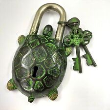 Antique Vintage Heavy Rare Lock Key Set Collectible Padlock Working Turtle picture