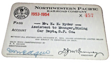1953-1954 NORTHWESTERN PACIFIC RAILROAD EMPLOYEE PASS #457 picture