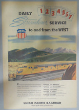 Union Pacific Railroad Ad: Daily Streamliner Service 1940's Size 11 x 15  inches picture