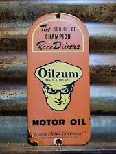 VINTAGE OILZUM PORCELAIN SIGN 1962 OLD MOTOR OIL WHITE BAGLEY COMPANY DOOR PUSH picture
