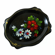 Vintage Soviet Russia Hand Painted Floral Tole Ware 7.5