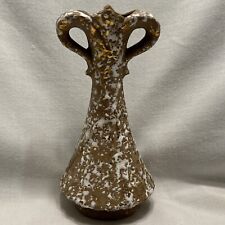 Vintage Mid centrury Splatter Pitcher Vase White, Gold, Brown 9 Inch Bud Vase picture
